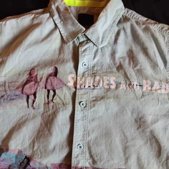 Bar lll Casual Button Down Beach Shirt | Men's - Small | Teal | Text Graphics - Picture 5 of 7